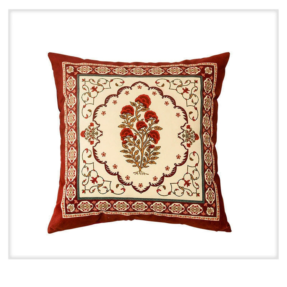 HKM-167379 Red Square Print Pillow Case and Cushion Cover for Bohemian Style Sofa and Home Decoration