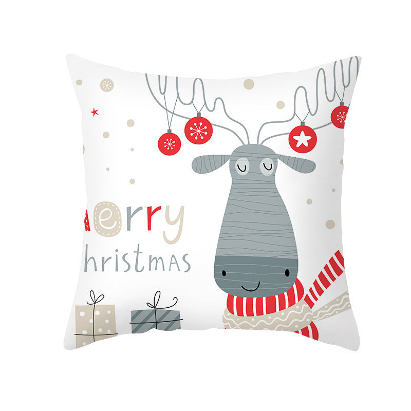 HKM-167635 Christmas Cartoon Elk Cushion Cover, Peach Skin Material, 45x45cm, PP Cotton Filling