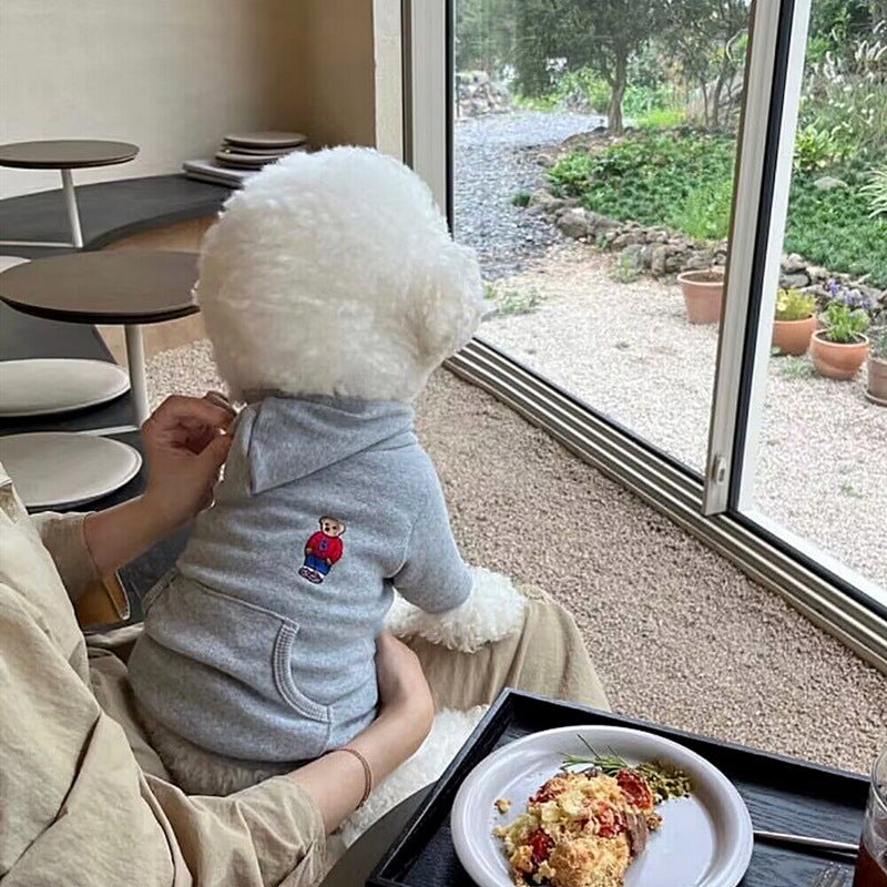 HKM-167763 Casual Dog Clothes with Cartoon Bear Design - Available in Dark Blue, Gray, Yellow, Red, and Pure White
