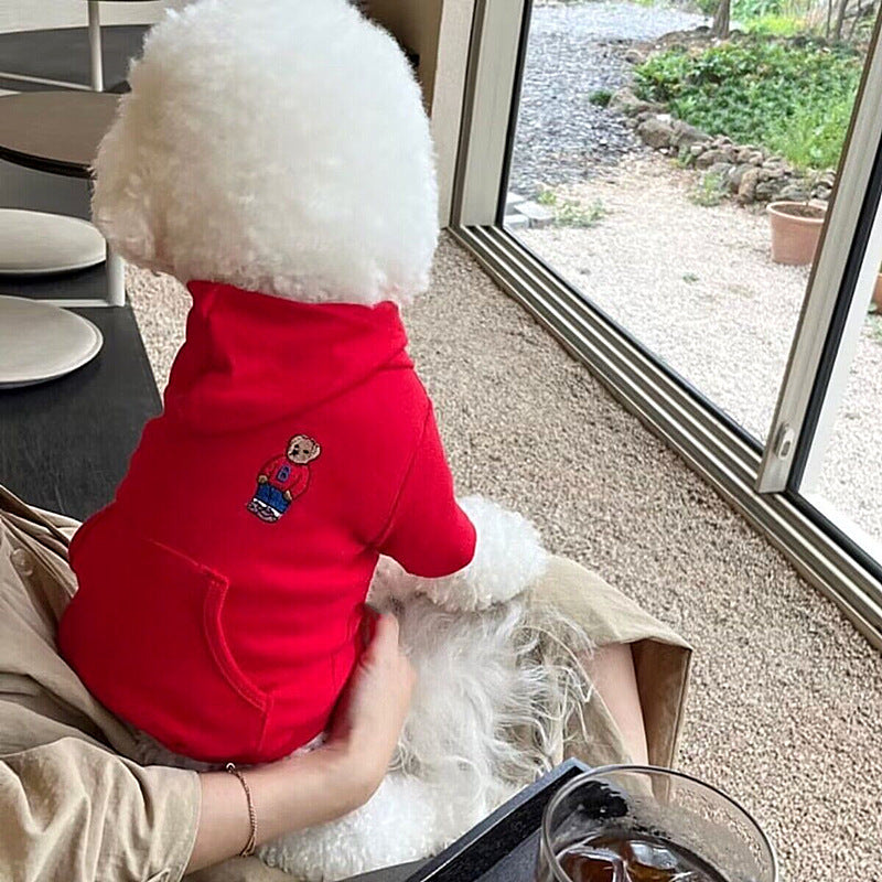 HKM-167763 Casual Dog Clothes with Cartoon Bear Design - Available in Dark Blue, Gray, Yellow, Red, and Pure White