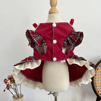 HKM-167763 Plaid Lace Princess Dress with Matching Pet Bow - Polyester, Multiple Sizes