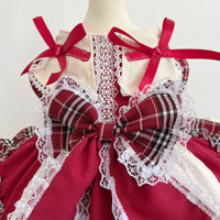 HKM-167763 Plaid Lace Princess Dress with Matching Pet Bow - Polyester, Multiple Sizes