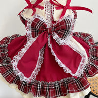 HKM-167763 Plaid Lace Princess Dress with Matching Pet Bow - Polyester, Multiple Sizes