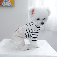 HKM-167827 Black and White Striped Pocket Overalls for Pets - Casual Style in XS to XL Sizes