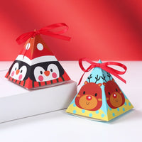 HKM-167891 Christmas Triangle Candy Box Set with Ribbons - Festive Gift Packaging for Parties and Weddings
