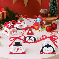HKM-167891 Christmas Triangle Candy Box Set with Ribbons - Festive Gift Packaging for Parties and Weddings