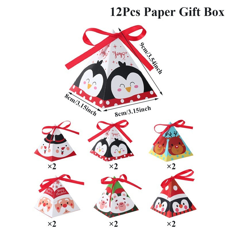 HKM-167891 Christmas Triangle Candy Box Set with Ribbons - Festive Gift Packaging for Parties and Weddings
