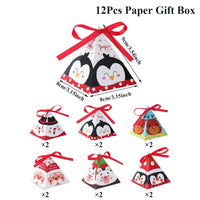 HKM-167891 Christmas Triangle Candy Box Set with Ribbons - Festive Gift Packaging for Parties and Weddings