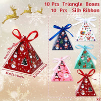HKM-167891 Christmas Triangle Candy Box Set with Ribbons - Festive Gift Packaging for Parties and Weddings