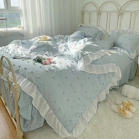HKM-168083 Korean Style Cute Four-Piece Bedding Set with Decorative Lace and Soft Brushed Fabric