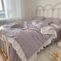 HKM-168083 Korean Style Cute Four-Piece Bedding Set with Decorative Lace and Soft Brushed Fabric