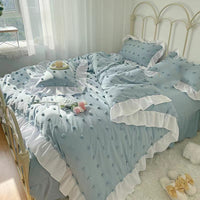 HKM-168083 Korean Style Cute Four-Piece Bedding Set with Decorative Lace and Soft Brushed Fabric
