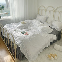 HKM-168083 Korean Style Cute Four-Piece Bedding Set with Decorative Lace and Soft Brushed Fabric
