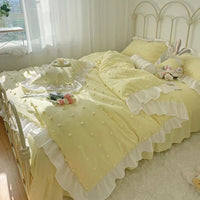 HKM-168083 Korean Style Cute Four-Piece Bedding Set with Decorative Lace and Soft Brushed Fabric