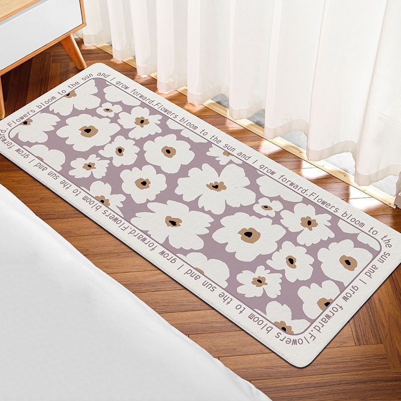 HKM-168147 Modern Square Polyester Fiber Floor Mat with Plants and Flowers Design for Living Room and Bathroom