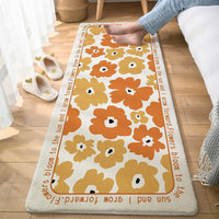 HKM-168147 Modern Square Polyester Fiber Floor Mat with Plants and Flowers Design for Living Room and Bathroom