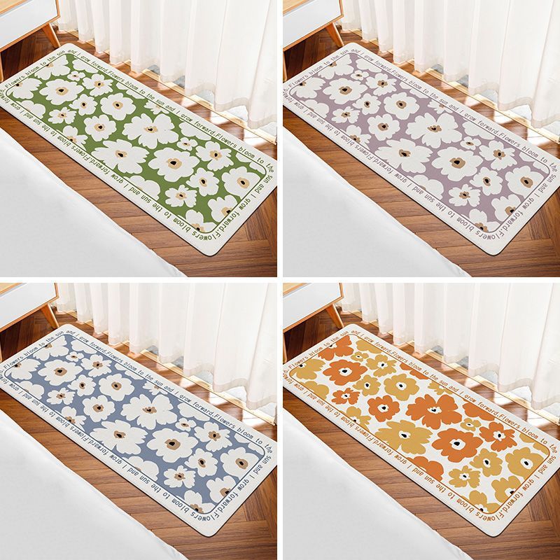 HKM-168147 Modern Square Polyester Fiber Floor Mat with Plants and Flowers Design for Living Room and Bathroom