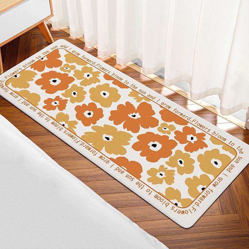HKM-168147 Modern Square Polyester Fiber Floor Mat with Plants and Flowers Design for Living Room and Bathroom