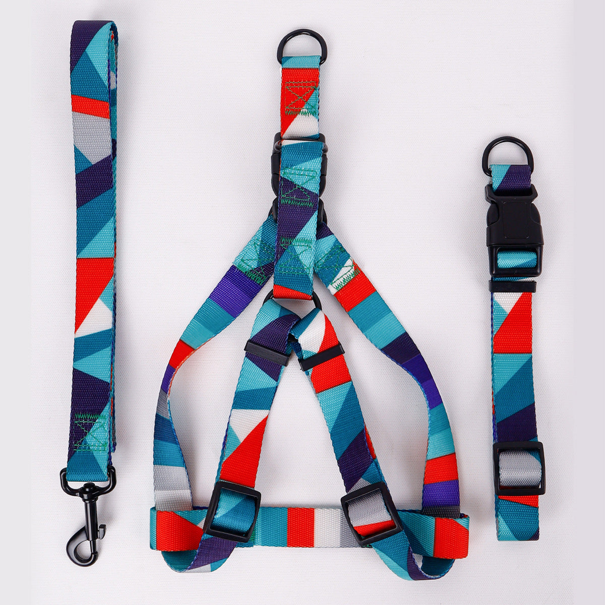 HKM-168275 Pink and Blue Pet Leash and Collar Set with Chest Harness - Three-Piece Collection