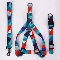 HKM-168275 Pink and Blue Pet Leash and Collar Set with Chest Harness - Three-Piece Collection