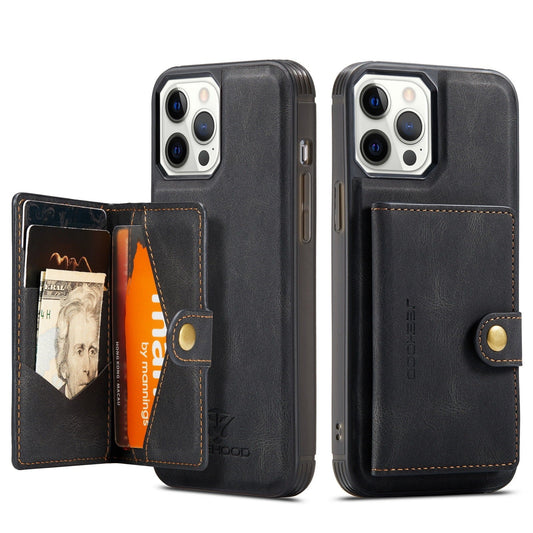 HKM-168339 Magnetic-Absorbing Card Case for iPhone - Retro Split Design Protective Flip Wallet