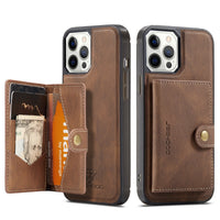 HKM-168339 Magnetic-Absorbing Card Case for iPhone - Retro Split Design Protective Flip Wallet
