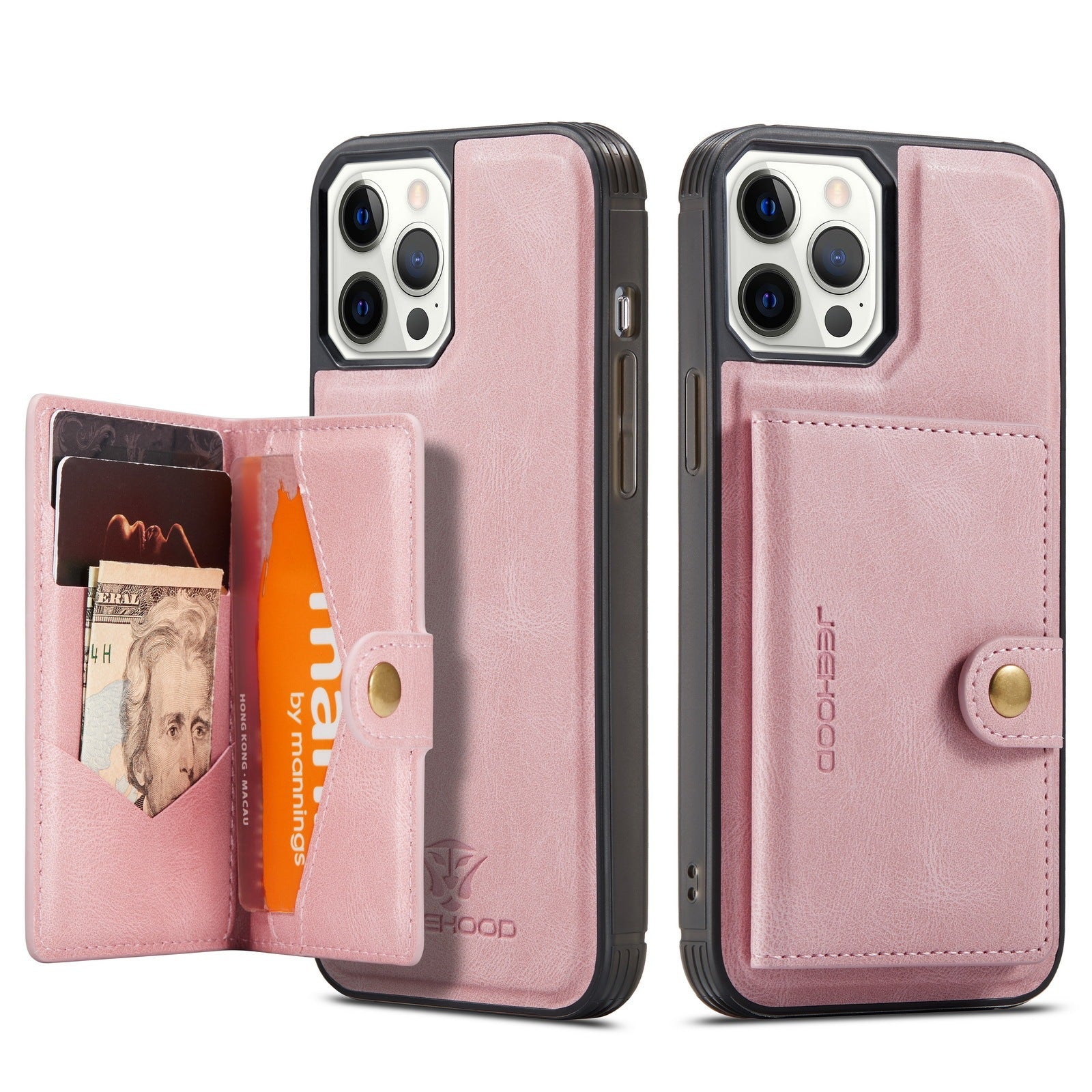 HKM-168339 Magnetic-Absorbing Card Case for iPhone - Retro Split Design Protective Flip Wallet