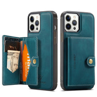 HKM-168339 Magnetic-Absorbing Card Case for iPhone - Retro Split Design Protective Flip Wallet