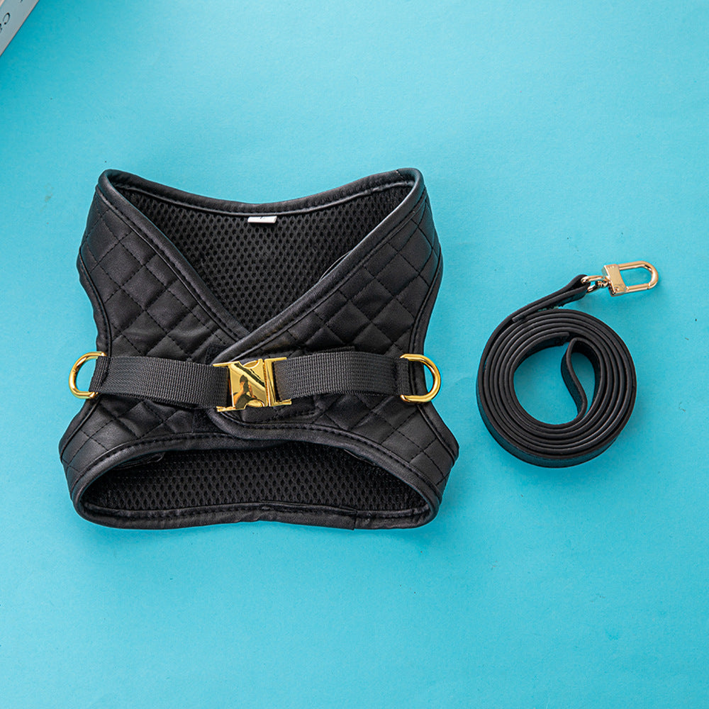 HKM-168595 Leather Dog Traction Harness - Chest and Back Support, Adjustable Sizes S-XL, Black
