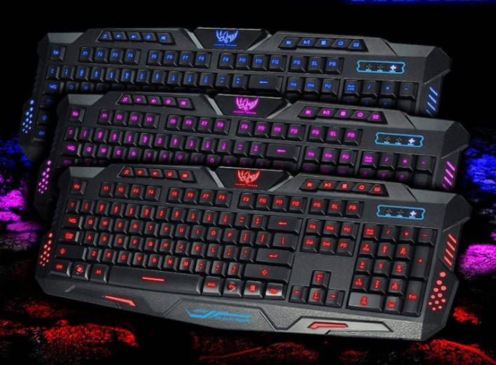 HKM-168595 Tri-Color Backlit Mechanical Gaming Keyboard with Fast Response and Multimedia Functions