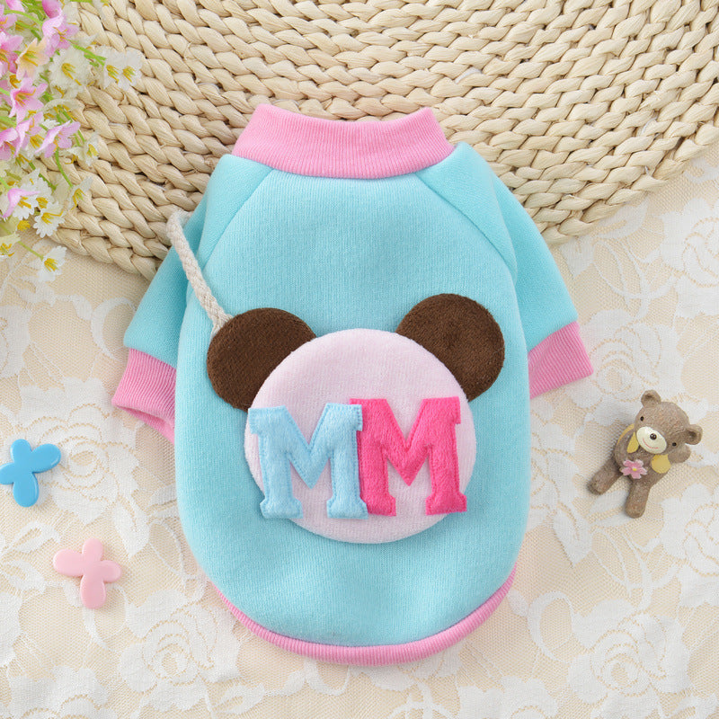 HKM-168851 Cute Fleece Dress Sweater for Pets in Blue and Pink Options