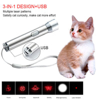 HKM-168851 Direct Charging Stainless Steel White Light Purple Light Red Laser Laser Torch Funny Cat Light Pet Toy
