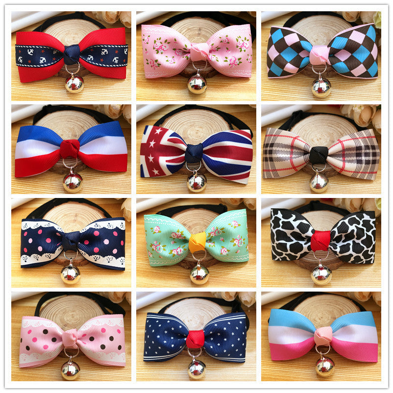 HKM-168915 Pet Bell Bow Tie Collar for Dogs and Cats, Polyester Material, Neck Size XS to S