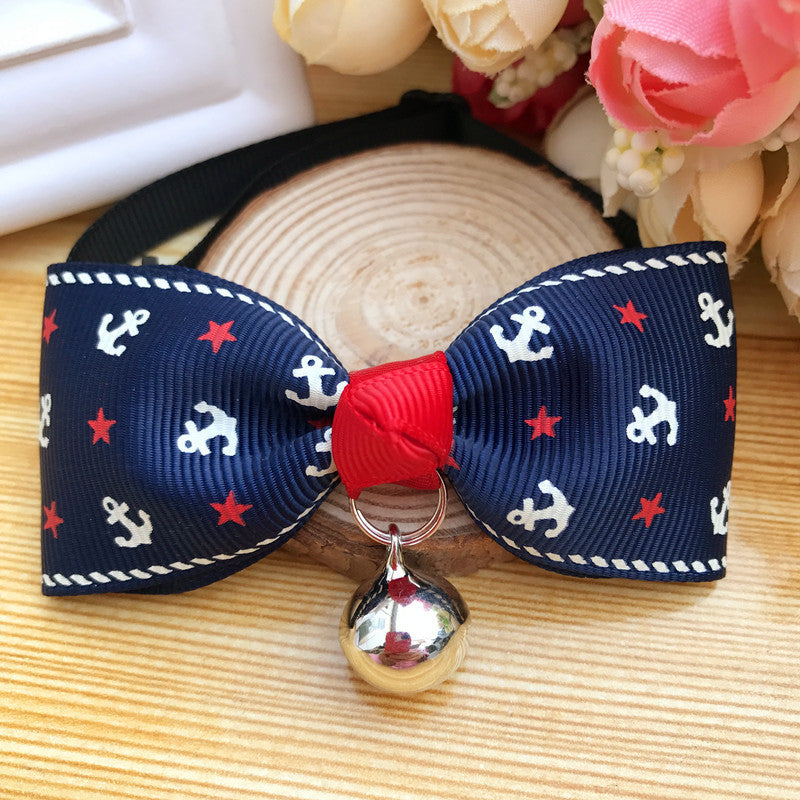 HKM-168915 Pet Bell Bow Tie Collar for Dogs and Cats, Polyester Material, Neck Size XS to S