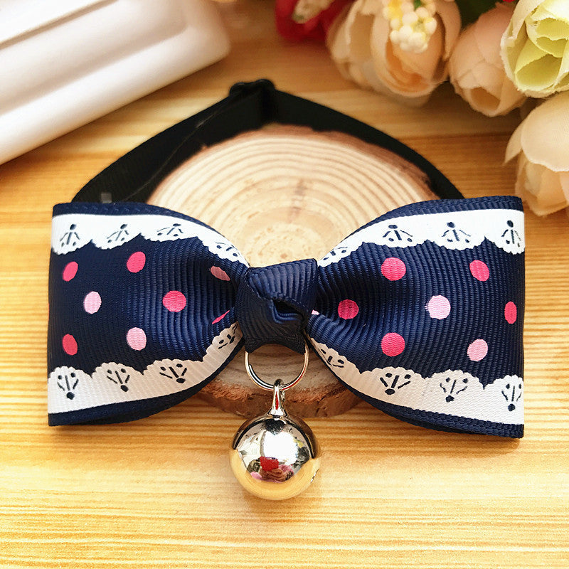 HKM-168915 Pet Bell Bow Tie Collar for Dogs and Cats, Polyester Material, Neck Size XS to S