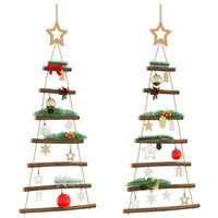 HKM-169043 Rustic Hanging Christmas Trees with Lace Stars - 2 Natural Wood Branch Decoratives