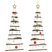 HKM-169043 Rustic Hanging Christmas Trees with Lace Stars - 2 Natural Wood Branch Decoratives