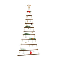 HKM-169043 Rustic Hanging Christmas Trees with Lace Stars - 2 Natural Wood Branch Decoratives
