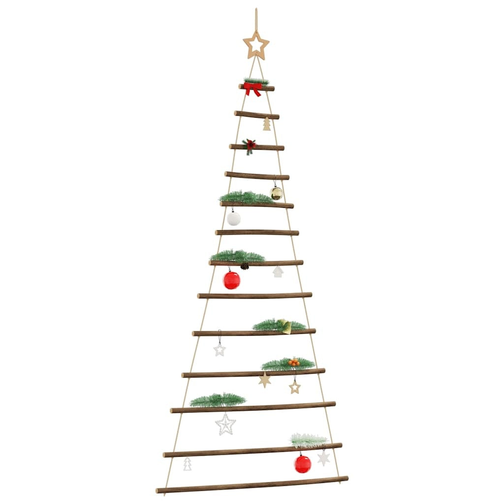 HKM-169043 Rustic Hanging Christmas Trees with Lace Stars - 2 Natural Wood Branch Decoratives