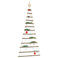 HKM-169043 Rustic Hanging Christmas Trees with Lace Stars - 2 Natural Wood Branch Decoratives