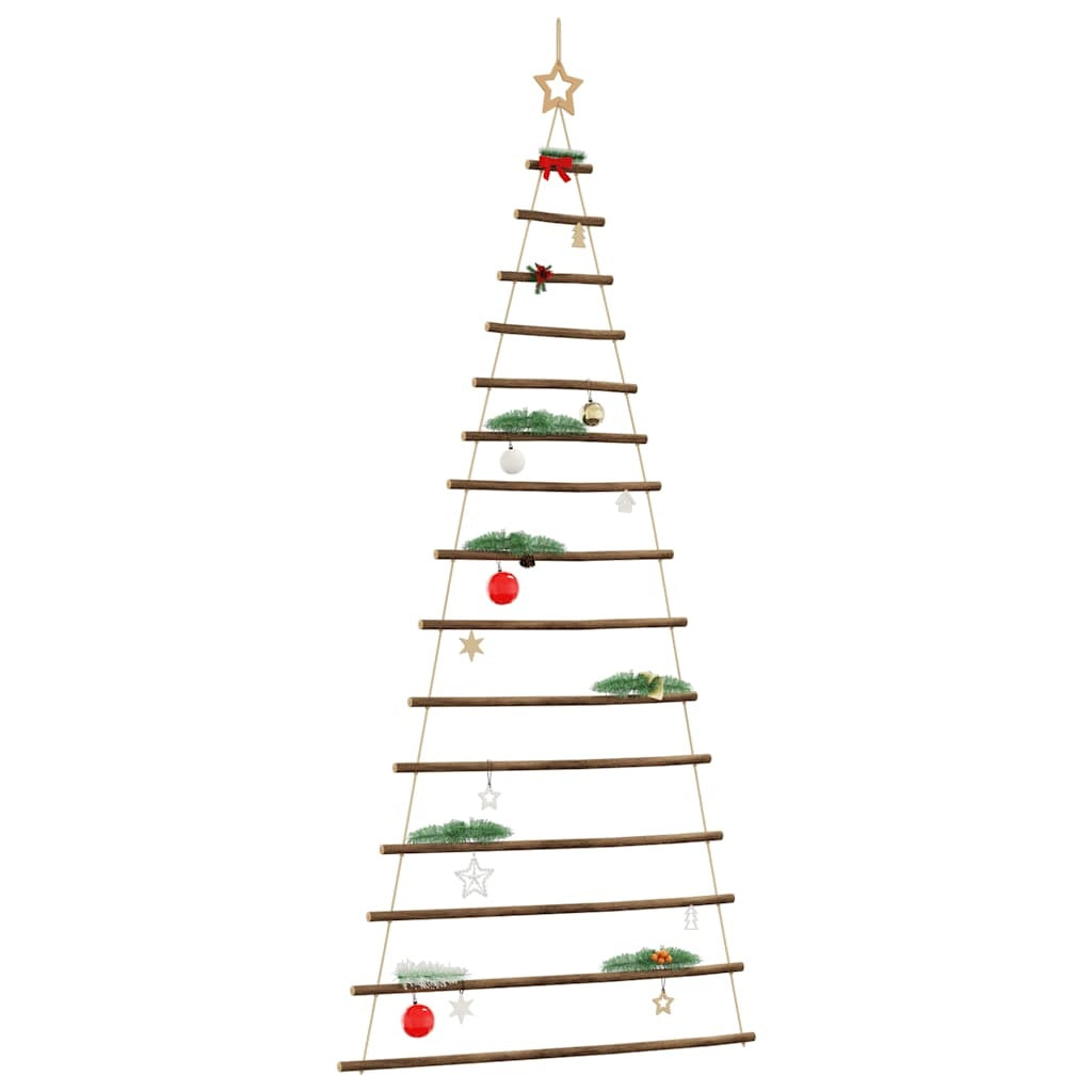 HKM-169043 Rustic Hanging Christmas Trees with Lace Stars - 2 Natural Wood Branch Decoratives