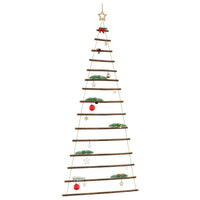 HKM-169043 Rustic Hanging Christmas Trees with Lace Stars - 2 Natural Wood Branch Decoratives