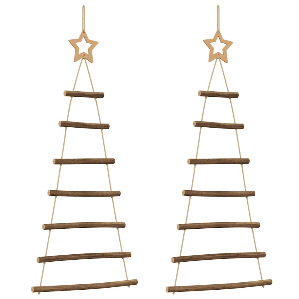 HKM-169043 Rustic Hanging Christmas Trees with Lace Stars - 2 Natural Wood Branch Decoratives