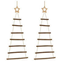 HKM-169043 Rustic Hanging Christmas Trees with Lace Stars - 2 Natural Wood Branch Decoratives