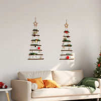 HKM-169043 Rustic Hanging Christmas Trees with Lace Stars - 2 Natural Wood Branch Decoratives