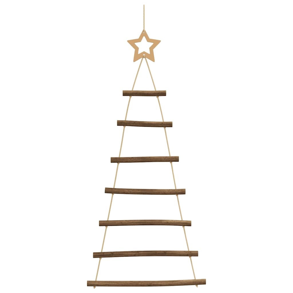 HKM-169043 Rustic Hanging Christmas Trees with Lace Stars - 2 Natural Wood Branch Decoratives