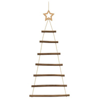 HKM-169043 Rustic Hanging Christmas Trees with Lace Stars - 2 Natural Wood Branch Decoratives