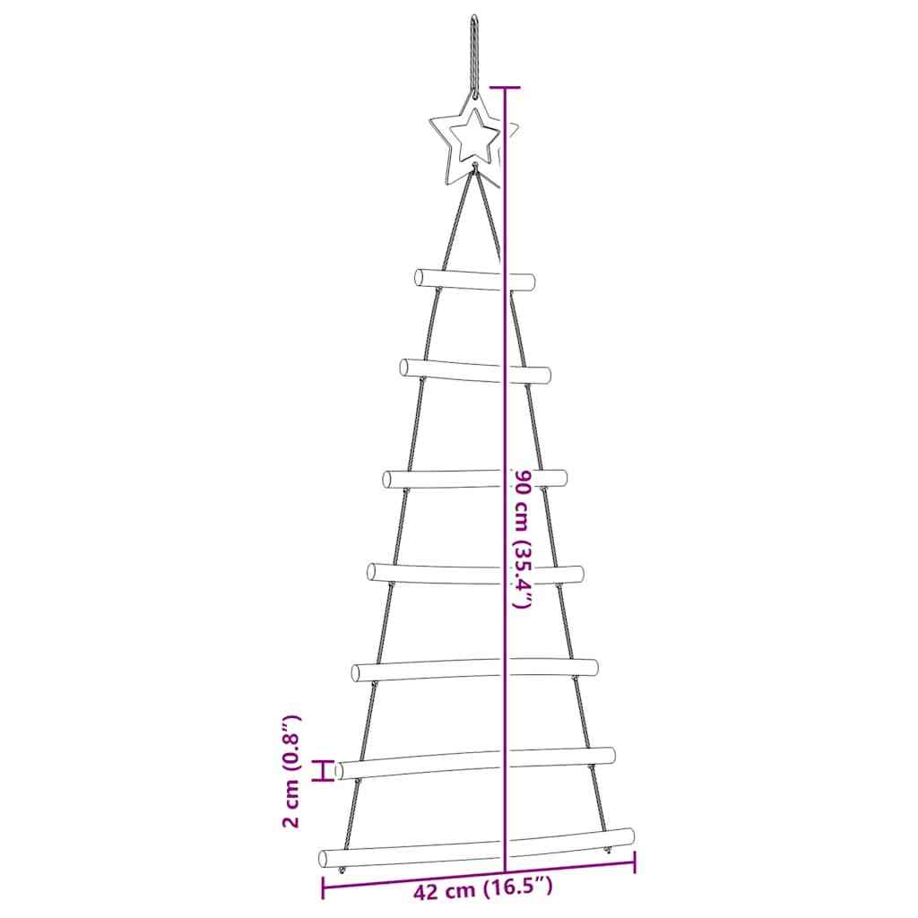 HKM-169043 Rustic Hanging Christmas Trees with Lace Stars - 2 Natural Wood Branch Decoratives