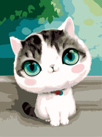 HKM-169235 Hand-Painted Cat Canvas Art - Cute Blue-Eyed Animal Painting, 40x50 cm, Frameless Decoration