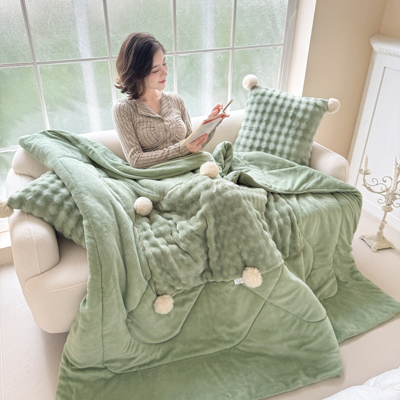 HKM-169235 Thick Warm Milk Fiber Quilt Nap Blanket – Cozy Seasonal Comfort in Multiple Colors and Patterns